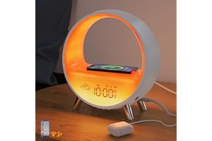 MOMILLA Sunrise Alarm Clock with Wireless Charging & Bluetooth Speaker, Compatible with Airpods/iPhone, Smart APP Control, Sound Machine, Night Light Bedrooms, Alarm Clocks for Heavy Sleepers Adults