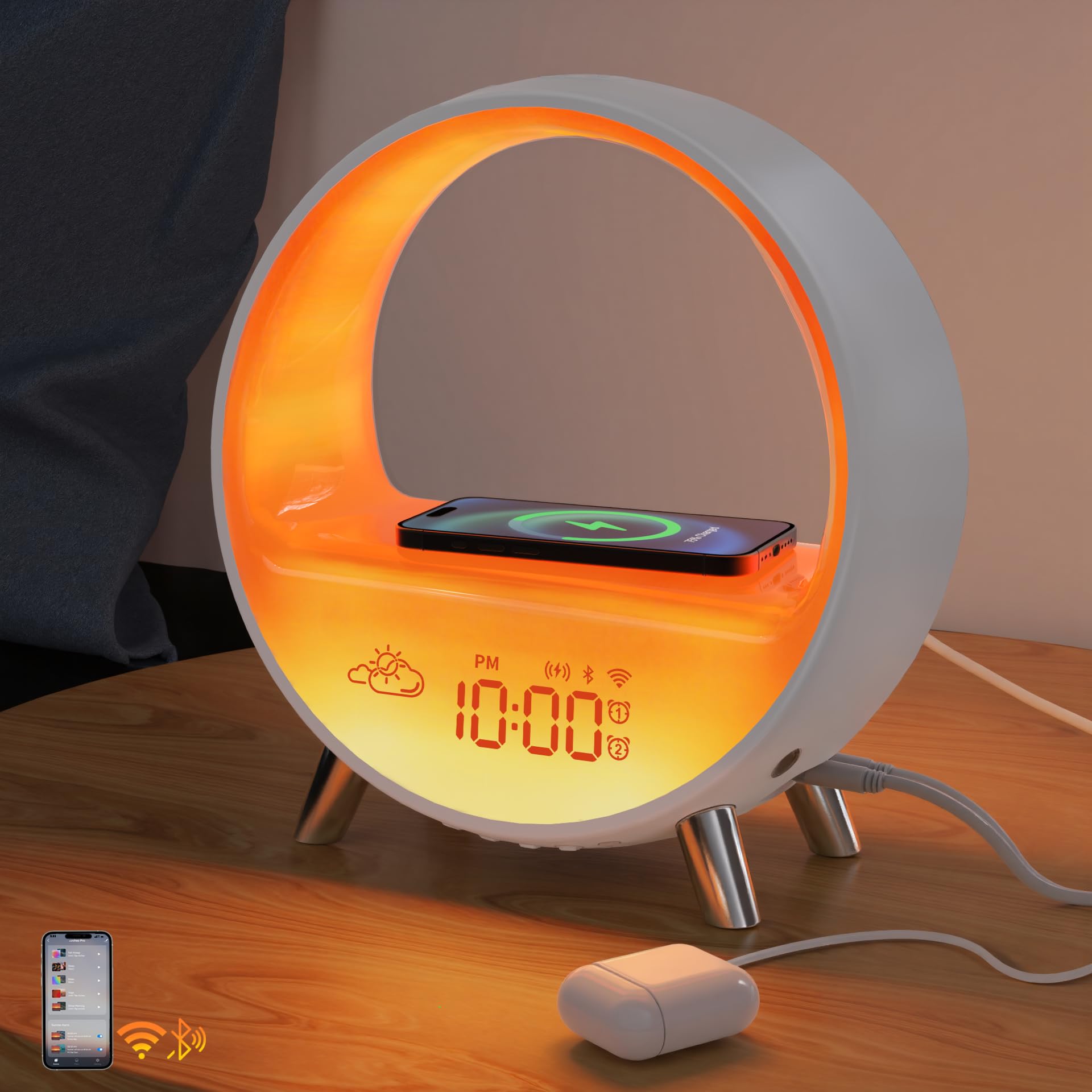 Photo 1 of MOMILLA Sunrise Alarm Clock with Wireless Charging & Bluetooth Speaker, Compatible with Airpods/iPhone, Smart APP Control, Sound Machine, Night Light Bedrooms, Alarm Clocks for Heavy Sleepers Adults