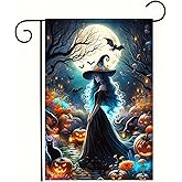 Halloween Witch Garden Flags,Witch Best Friend Black Cat Halloween Yard Flag,Holiday Patio Yard Outdoor Party Decor 12x18 Inch Double Sided