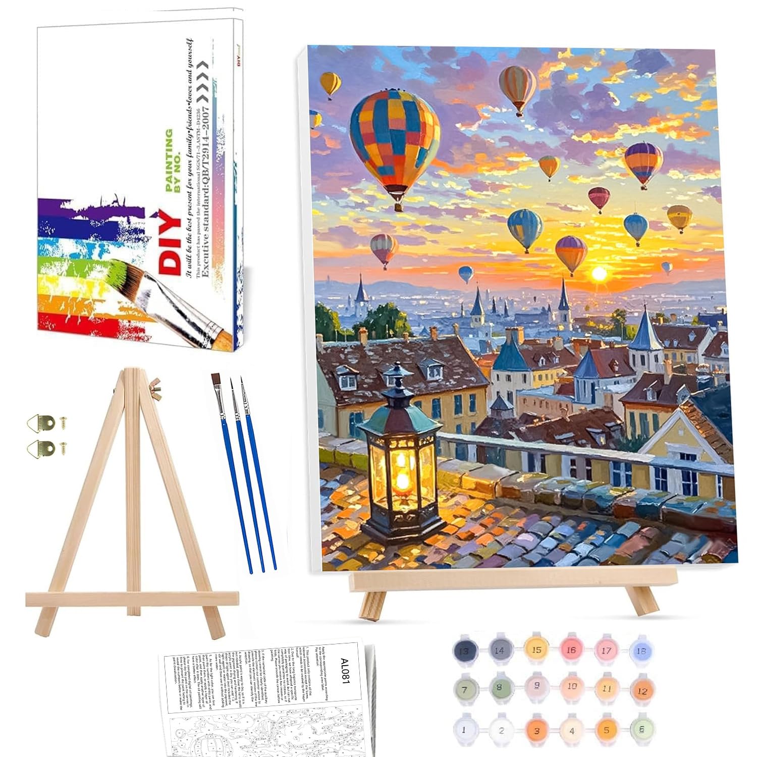 Hot Air Balloon Paint by Numbers for Adults with Frame with Wooden Easel(with Gifts Box),Painting by Numbers for Adults DIY Color Oil Painting Acrylic Paints Perfect for Gifts,Home Wall Decor 12x16in — image 1