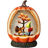 Gorrzai Fall Snow Globe Pumpkin Fall Decorations for Home Gnome Snowglobe | Lighted Thanksgiving Decorations Indoor Fall Decor with Timer Swirling Glitter Turkey Pumpkin, USB or Battery Operated