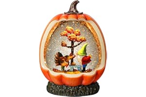 Gorrzai Fall Snow Globe Pumpkin Fall Decorations for Home, Gnome Snow Globe with Turkey Swirling Glitter Timer, Lighted Thanksgiving Decor Indoor Fall Decor, USB or Battery Operated
