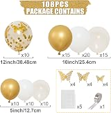 Balloon Garland White and Gold Arch Kit with Butterfly Stickers 104pcs view 2