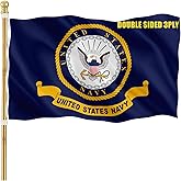 Navy Emblem Flag 3X5 Outdoor Double Sided- 3 Ply Heavy Duty Polyester Navy Military US Flag With 2 Brass Grommets, Vivid Color And Fade Proof, UV Proof