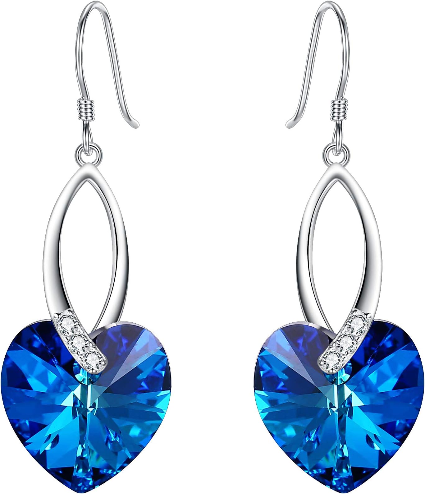 EleQueen Sterling Silver CZ Love Heart Dangle Earrings with Swarovski Crystals Christmas Jewelry Gift for Women Girls