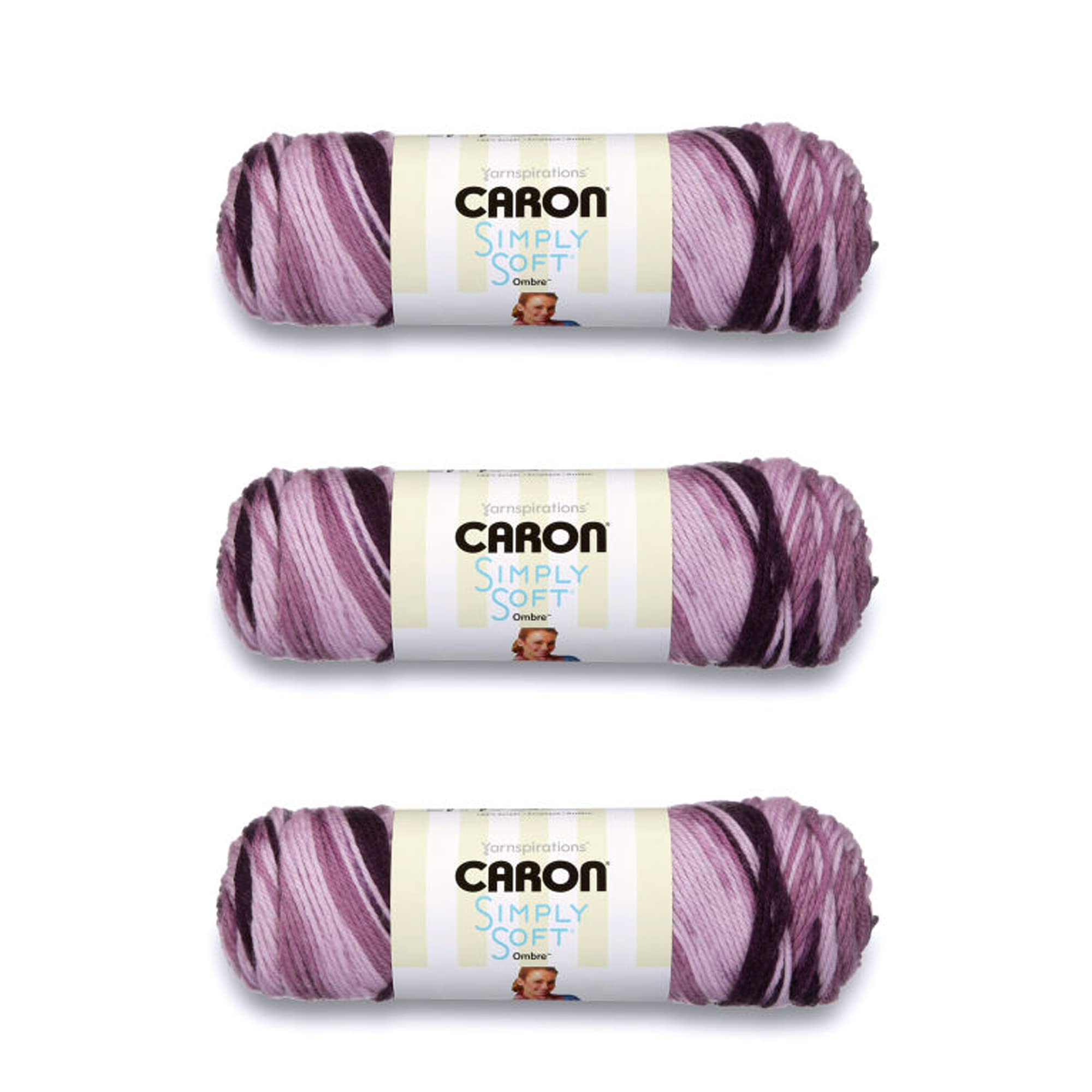 Caron Simply Soft Grape Purple Ombre Yarn - 3 Pack of 141g/5oz - Acrylic - 4 Medium (Worsted) - 235 Yards - Knitting/Crochet