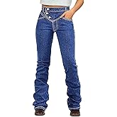 Flamingals Bootcut High Waist Wash Stitch Detail Button Up Women's Jeans Stretchy Trendy Denim Pants