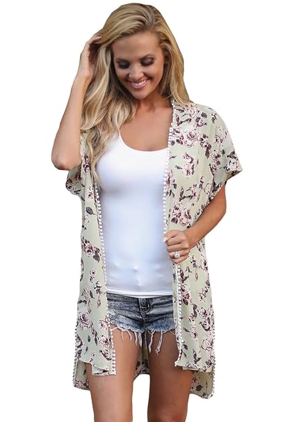 Cosivia Donna Inglese Pom Trim Beachwear Floreale A Maniche