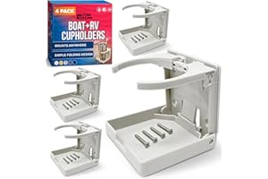 Boat Cup Holder, Set of 4 Folding Drink Holders, Wall Mountable for Boat, RV, and Motorhome, Marine Grade, White Color