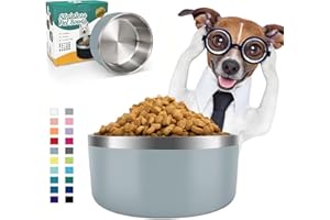 IKITCHEN Dog Bowl for Food and Water, 40 Oz Stainless Steel Pet Feeding Bowl, Durable Non-Skid Insulated Heavy Duty with Rubber Bottom for Medium Large Dogs (40 Ounces/5 Cup, Light Grey)