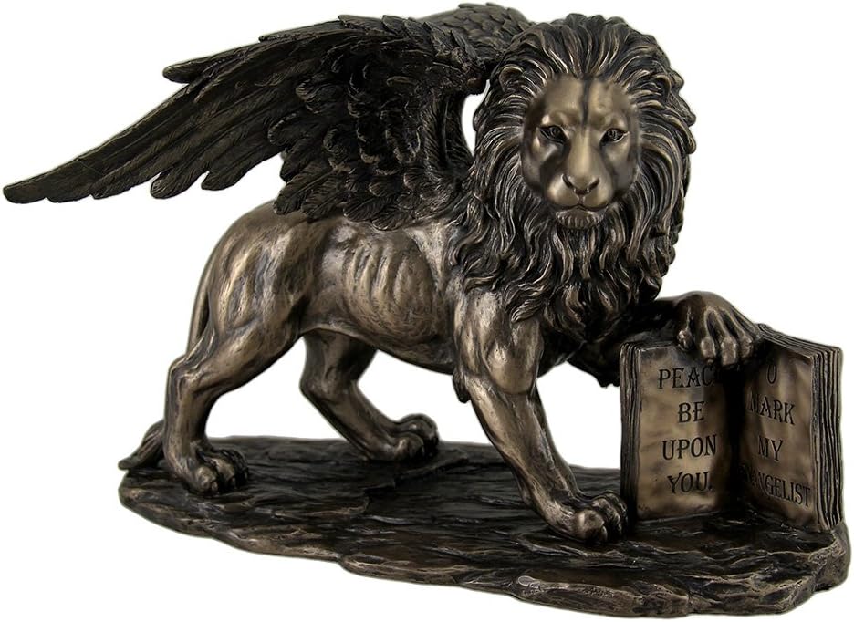 Veronese Design Lion of Saint Mark Winged Lion Holding Open Bible Bronze Finish