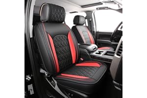 JOJOBAY Chevy Silverado Seat Covers,Leather Seat Covers for GMC Sierra,Custom Fit 2007-2024 1500 2500HD 3500HD Crew Double Extended Regular Cab,LT LZT RST Trail Boss(Full Set,Black Red)