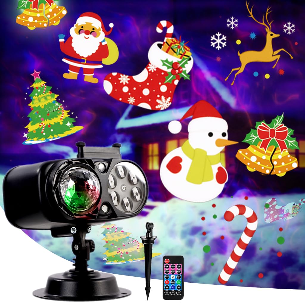 Photo 1 of 2025 Upgrade Brighter Christmas Projector Lights Outdoor with Remote Control Timers 2-in-1 Moving Patterns Landscape Lights,3D Ocean Wave Projection Light for Xmas Halloween Party Decorations
