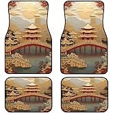 Huzdzhy Artistic Fabric Car Floor Mats-Asian Palace,Non-Slip Rubber Backing,Front (26.8x17.3in) & Rear (13x17.3in) Set - Water Absorbing, Durable Automotive Floor Liners with Stylish Patterns