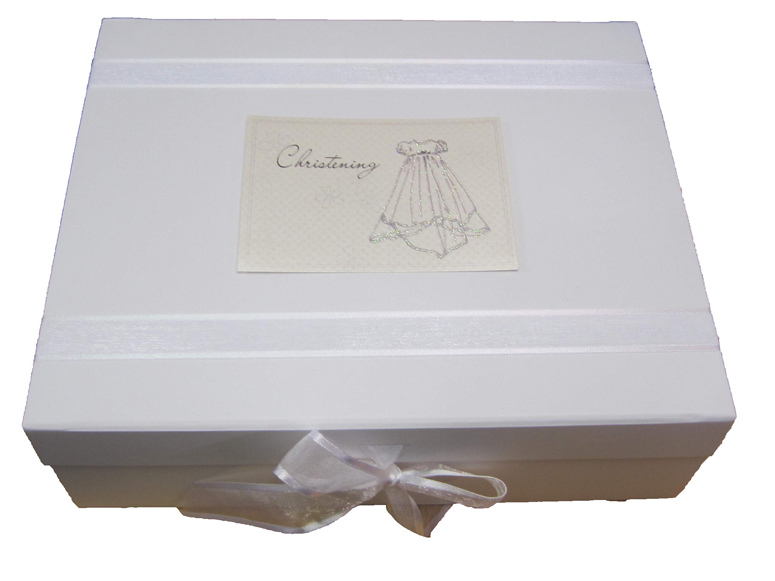 WHITE COTTON CARDS 'Christening' Large Keepsake Box, Christen Gown Design CSG2X