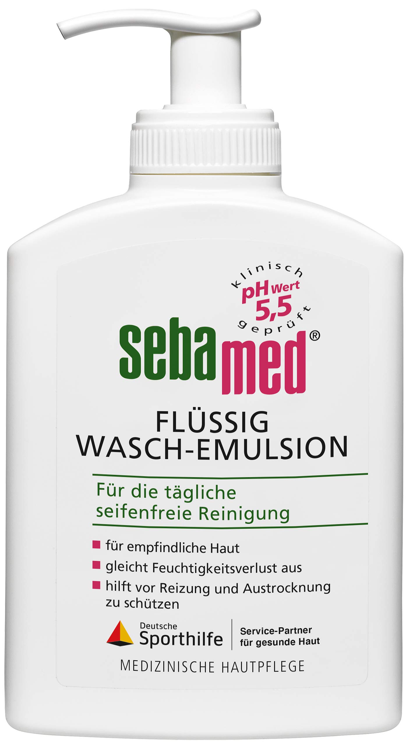 Sebamed Liquid wash emulsion in hygienic dispenser 200 ml, cleans sensitive skin and helps protect the skin from irritation and dehydration