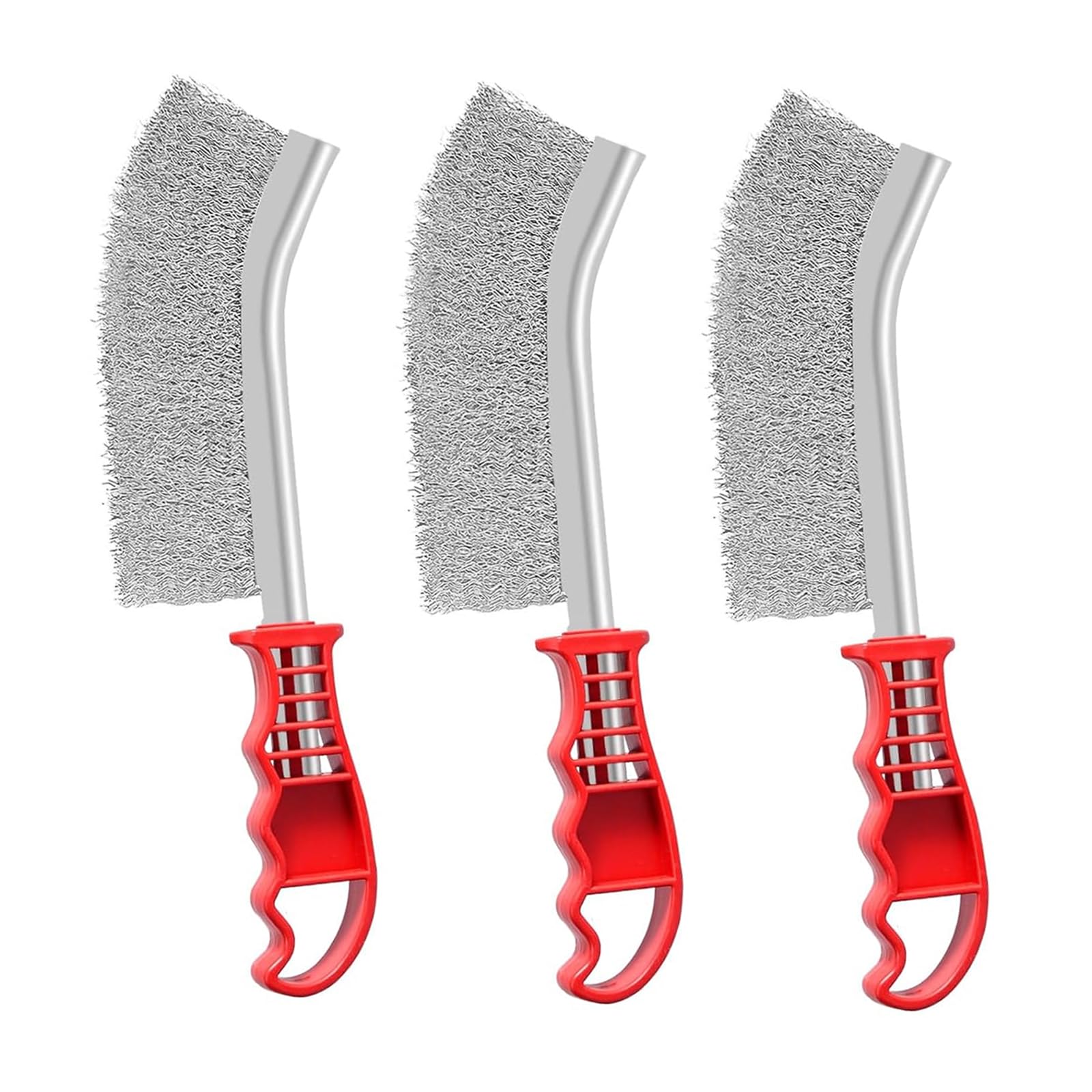 Wire Brush Set of 3, Steel Brush, Soft Wire Brush, Wire Brushes with Plastic Curved Handle, Metal Brush for Cleaning and Rust Removal
