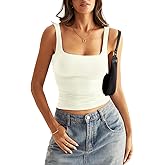 Eachyes Womens Square Neck Double Lined Tank Tops Low Back Fitted Sleeveless Tops