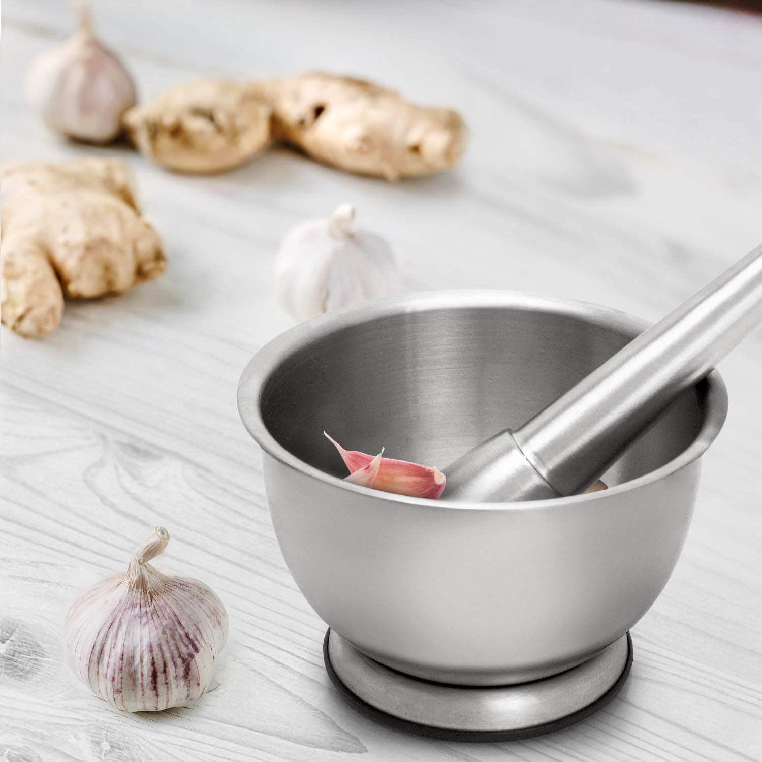 QWORK Mortar and Pestle, 304 Stainless Steel with Non-Slip Base, Dishwasher Safe: Industrial & Scientific