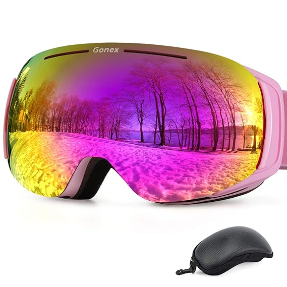 Gonex Erwachsene Skibrille 10 Farbauswahl, Snowboardbrille mit austauschbarer magnetische Linse, OTG UV 400 Schutz Anti-Besch