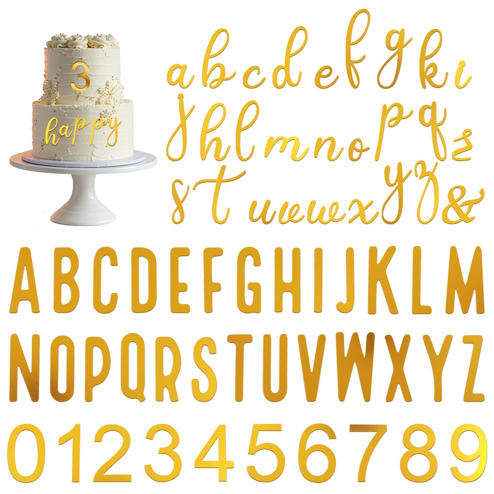 Photo 1 of 124 Pcs Gold 0-9 Number Cakes Toppers, Custom Name Cake Topper Acrylic Letters, Acrylic Alphanumeric Cake Topper with A-Z Letter Cakes Decoration Pick for Wedding Birthday Party