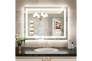 WTTY LED Bathroom Mirror 40"x36" with RGB Backlit and Front Light,Stepless Dimmable LED Mirror for Bathroom,Lighted Bathroom Vanity Mirror,Anti-Fog,Memory Function,Shatter-Proof,Wall Mounted