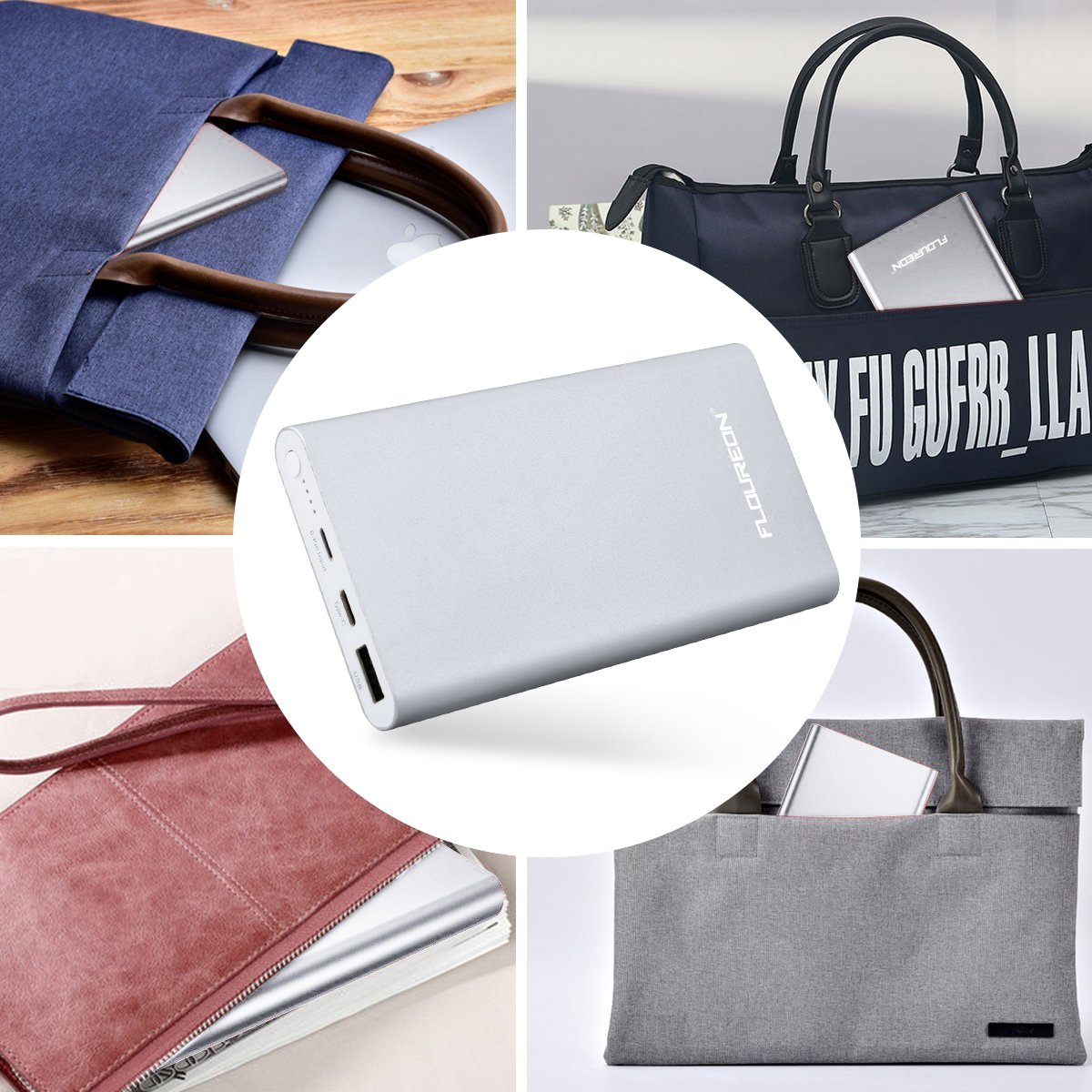 FLOUREON 12,000mAh Lighting Power Bank Portable Phone Charger with High-Speed Lighting Type C Input/Output, 3A Fast Charging External Battery Charger with High-Speed Lighting Type C Input/Output, 3A Fast Charging for iPhone 8/ 8 Plus/ X/ 7/