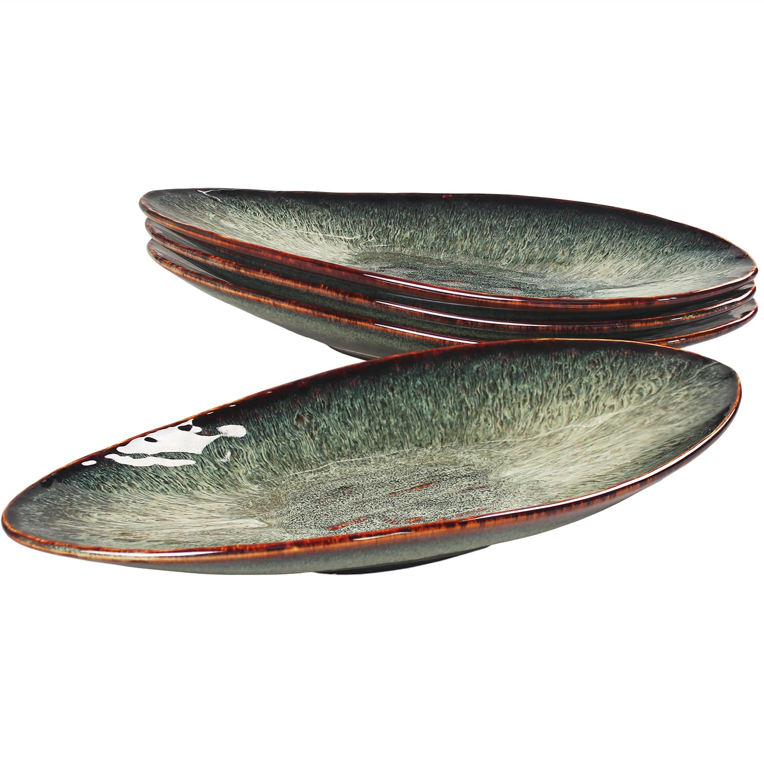 jinsongdafa Serving Platter Olives Plate Large Serving Tray, Set of 4, for Entertaining, Porcelain Trays for Platters, Salad, Plates, Serving,Appetizer - Microwave, Dishwasher Safe, Black 33.7 CM