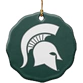 GRAPHICS & MORE Michigan State Spartan Logo Porcelain Scalloped Holiday Christmas Tree Ornament - 2.8" (7.1 cm)