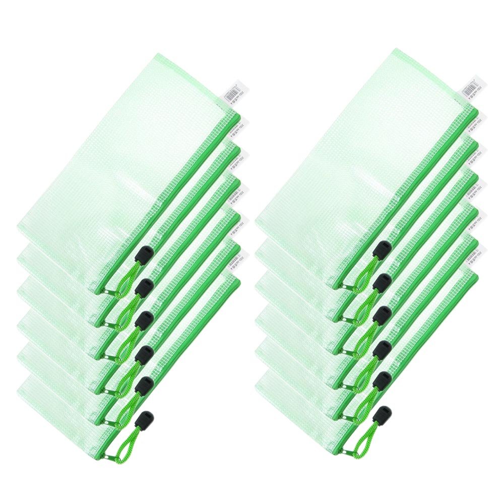 Pack of 12 PVC A6 zip document wallets/folders. School Office Magazine File Document Wallet Pack. Zip closure. Folder holder. green