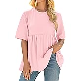 Cicy Bell Womens Summer Babydoll Tops Oversized Short Sleeve Crewneck T Shirts Peplum Casual Loose Blouse