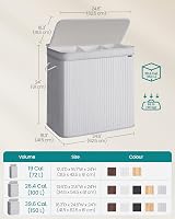 SONGMICS Bamboo Laundry Hamper with Lid 150 L Removable Liner Dove Grey view 5
