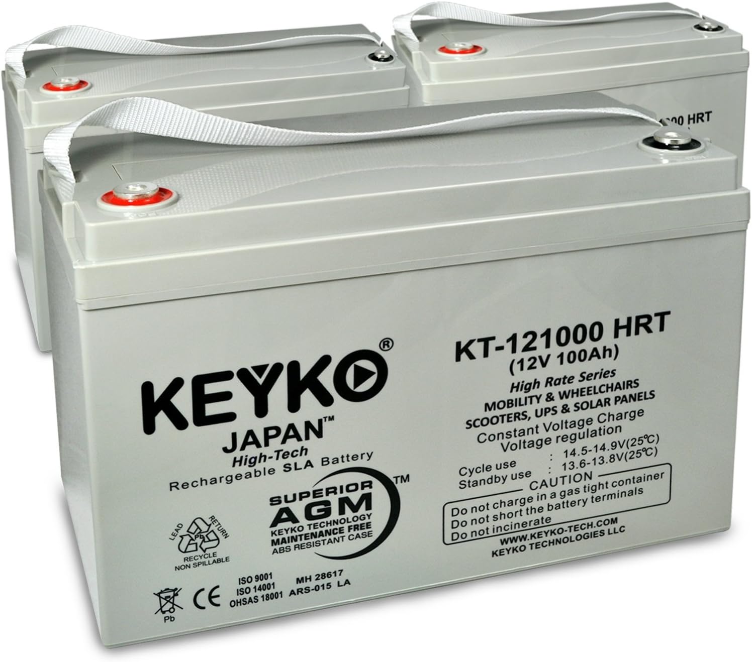 SUNPOWER PV Solar Panels 12V 100 Ah Battery - Fresh & Real 100 Amp - Deep Cycle AGM/SLA Designed for Solar - Genuine KEYKO KT-121000 HRT - IT Threaded T3 Terminal - 3 Pack