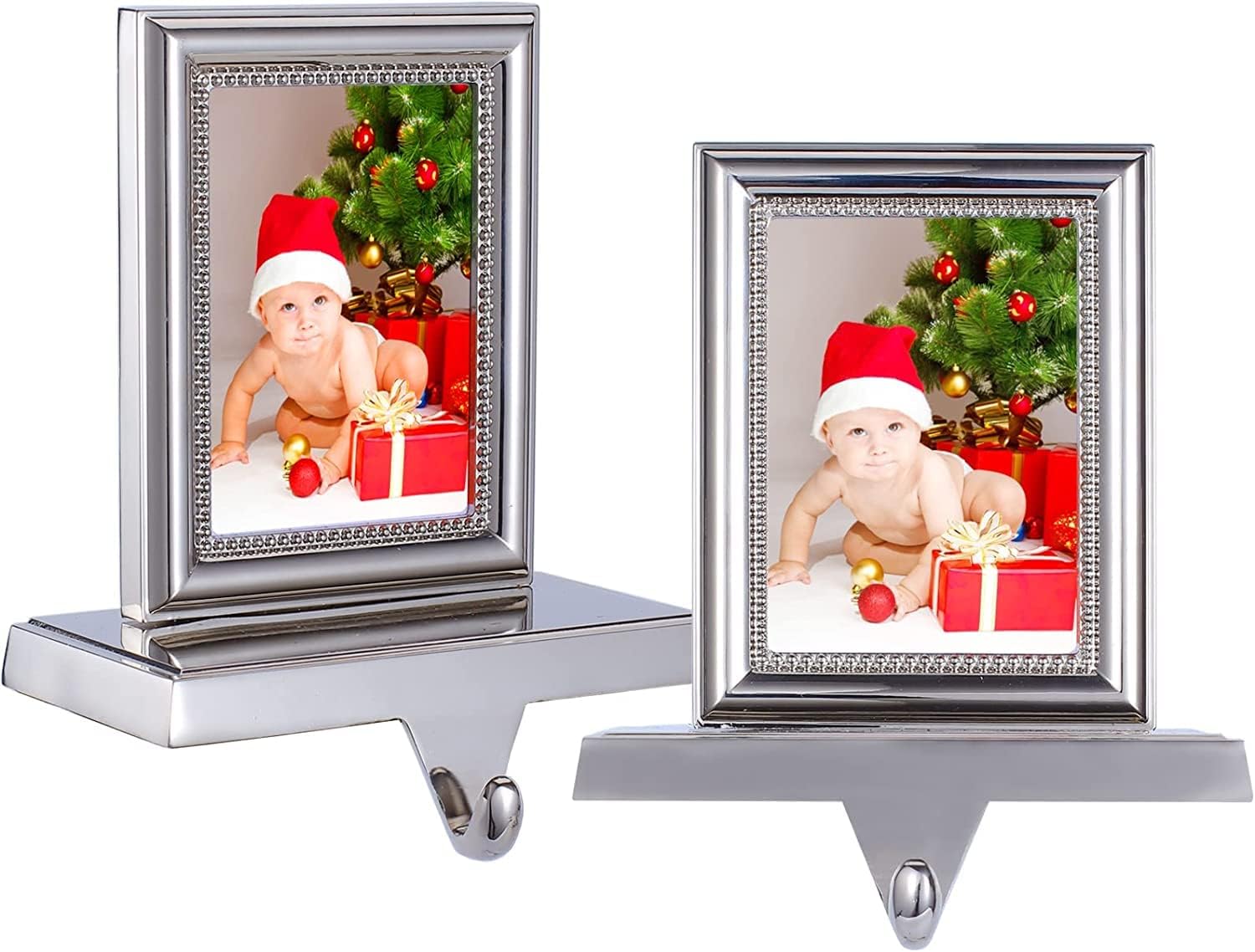 Ornament Hooks - Picture Frame Stocking Holders for Fireplace Set of 2-Picture Frame Christmas Stocking Hanger for Fireplace Silver Photo Christmas Stocking Hook for Mantel Xmas Decorations (Picture Frame, 2)