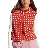 Songling Women's Checkered Sherpa Vest Fleece Winter Sleeveless Coat Zip Front High Neck Plaid Gilet with Chest Pockets