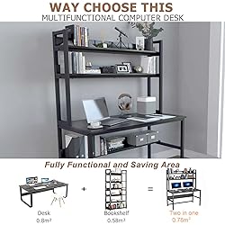 Computer Desk with Hutch and Bookshelves, Large Leg