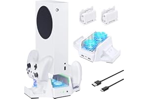 Cooling Stand for Xbox Series S with Dual Cooling Fan, ZAONOOL Dual Controller Charging Dock with LED Indicator and Extra Two 800mAh Rechargeable Battery, 3 Gears Adjustable Speed and Low Noise