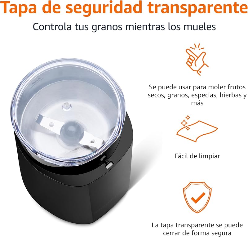 Moedor de café elétrico Amazon Basics, preto