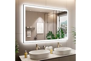 ISTRIPMF 60x40 Inch LED Bathroom Mirror with Black Frame, Backlit and Front Lighted Bathroom Mirrors for Wall, Anti-Fog, Dimmable, Memory, Shatterproof, LED Vanity Mirror for Bathroom