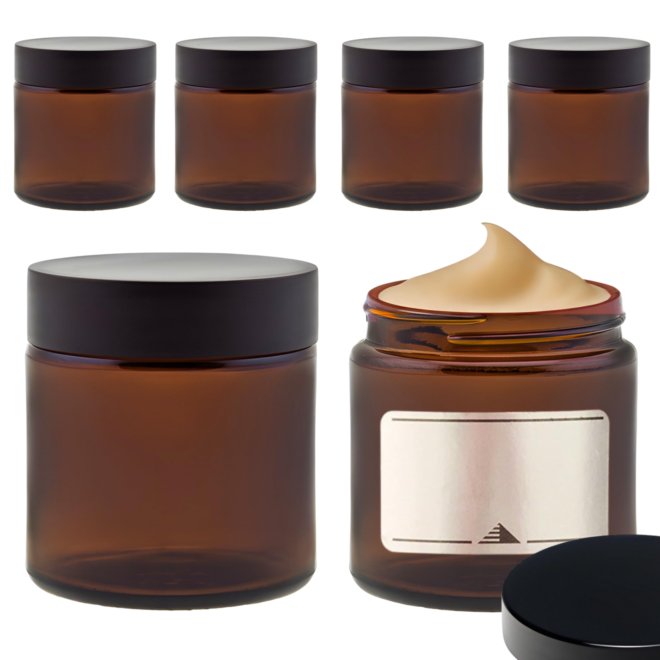 Mikken 6 Brown Glass Jars 120 ml/Ointment Jars/Cream Jars Spice Jars Made of Brown Glass with Labelling Labels Glass Jar, Glass, 6.1 x 6.1 x 6.3 cm, 6 Units