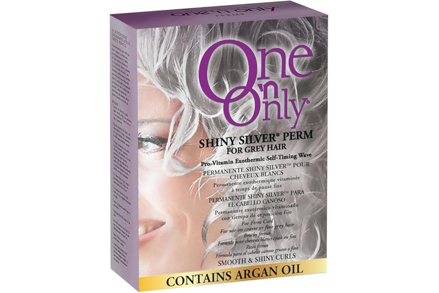 One ‘n Only Shiny Silver Perm Kit – Self Heating Home Perms for Women with Argan Oil – Hair Treatment for Soft, Manageable Curls with Gray Hair (1 Box)