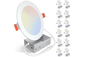 UVFD 12 Pack 6 Inch 5CCT Ultra-Thin LED Recessed Ceiling Light with Junction Box,2700K/3000K/3500K/4000K/5000K Selectable,Dimmable Canless Wafer Downlight, 12W, ETL&FCC