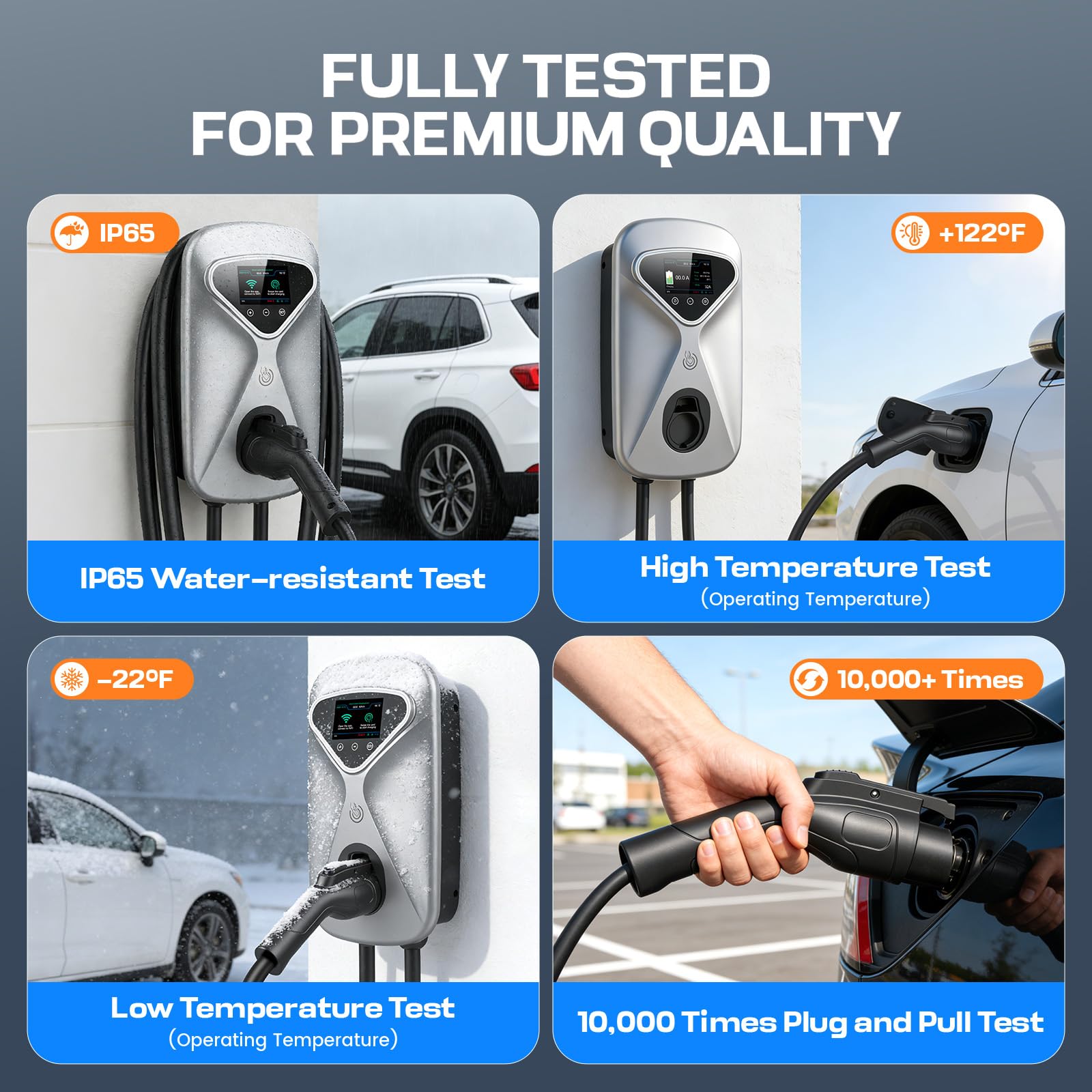 Level 2 EV Charger 50 Amp Hardwired, 48 Miles Range/Hour Smart Electric Vehicle Charging Station with WiFi App, 25ft Cable, RFID & LCD Display, J1772 & Tesla Adapter, 120V Indoor/Outdoor