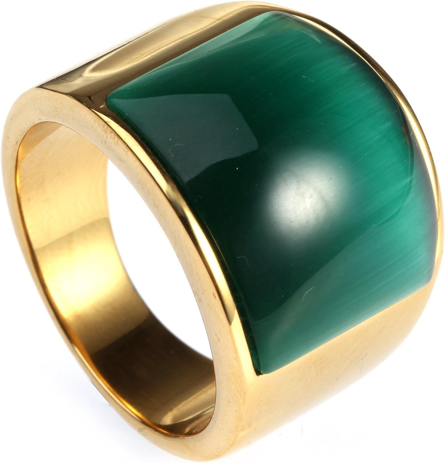 Men&rsquo;s Stainless Steel Mens Ring Green Synthetic Gold Color Wedding Band