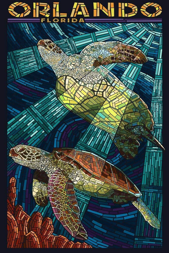 Bit Orlando, FL Sea Turtle Mosaic New Metal Letrero de metal retro