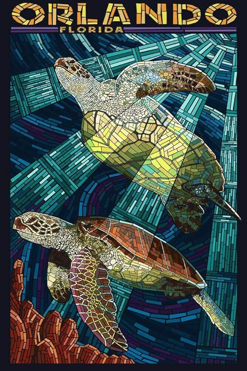 Bit Orlando, FL Sea Turtle Mosaic New Metal Letrero de metal retro