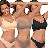 Wireless Seamless Bras for Women with Support - No Wire Push Up Womens Bra - No Underwire Padded Comfort Bralettes Breast Lift for Back Fat - Coverage Comfortable Bralette Wirefree 3 Pack(3P6,L)