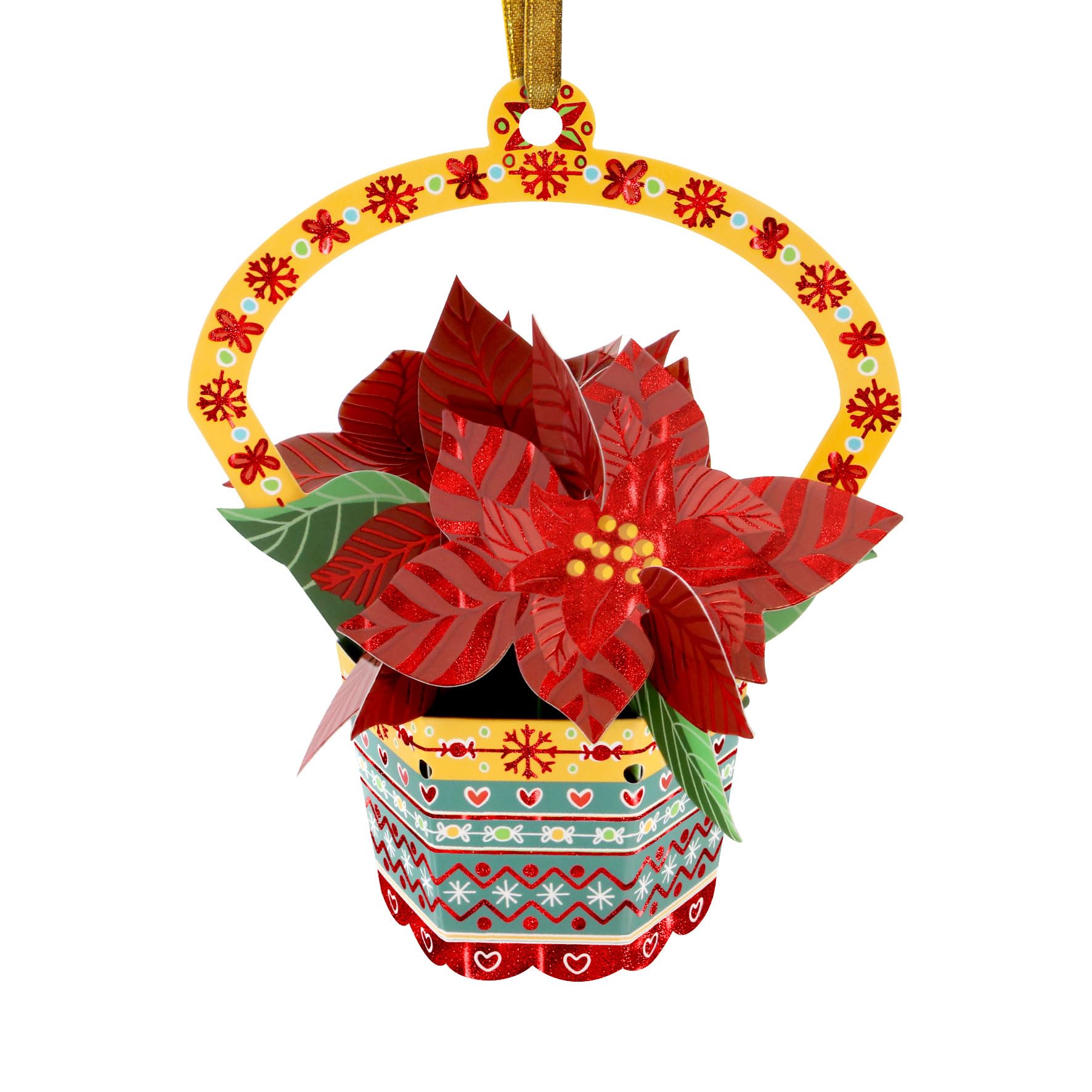 Santoro Baubles, 3D Pop Up Greeting Card & Decorative Hanging Ornament - Poinsettia - For Kids, Family, Birthday