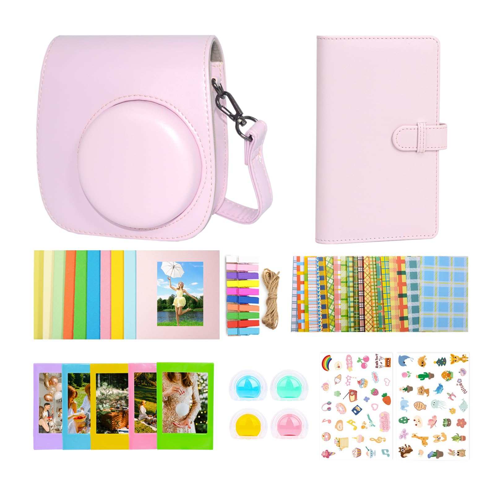 Instant Mini 12 Accessories Kit Compatible with Fujifilm Instax Mini 12,Include Mini 12 Case+Photo Album & Frames+DIY Sticker+Wall Hanging Frame+Filters (Blossom Pink)
