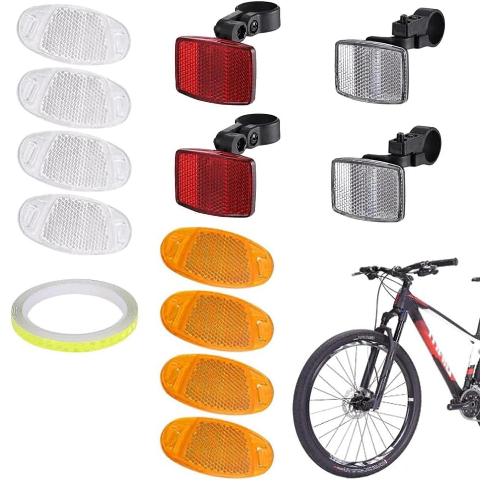 Aczyqws bike front reflector white 12 bicycle reflectors bicycle spoke reflector bracket with 1 pcs 8 meter reflector strap suitable for motorcycles mountain bikes children's bikes white red yellow